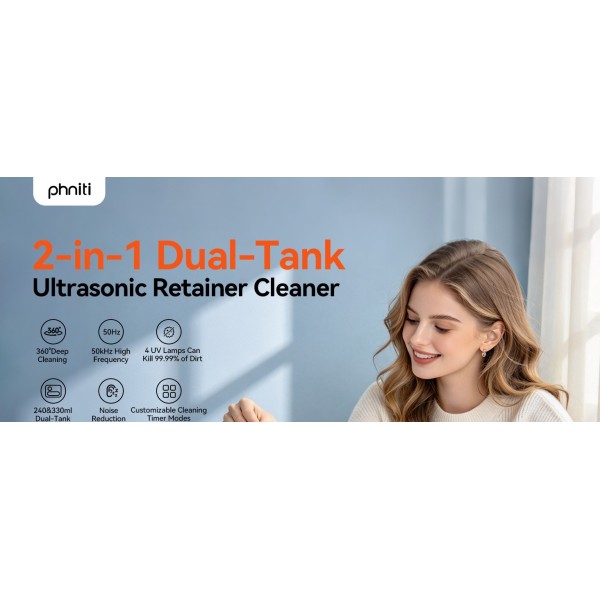 2-In-1 Dual-Tank Ultrasonic Retainer Cleaner, Phniti 50kHz Ultrasonic Cleaner Machine