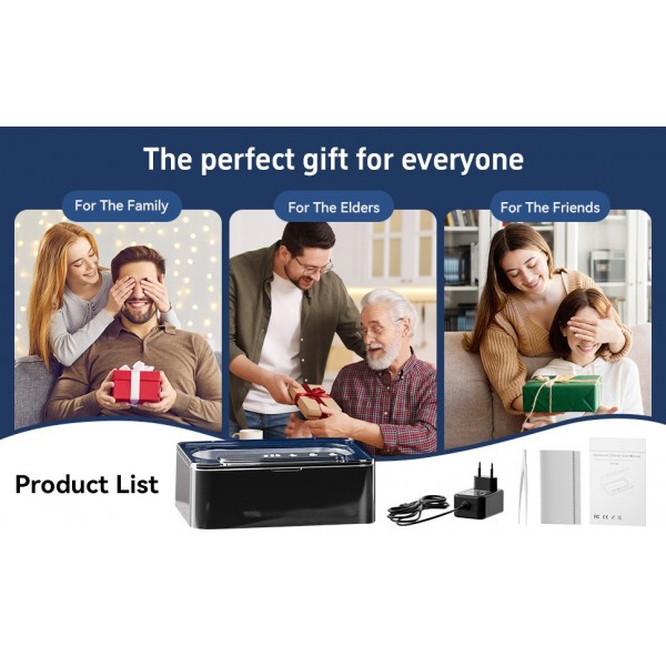 Ultrasonic Cleaner, Ultrasonic Cleaner 47 kHz, Portable Ultrasonic Tray 330 ml with 3 Modes of Ultrasonic Cleaner Glasses for Jewelry, Dentures, Glasses, Rings and Watches (Black)