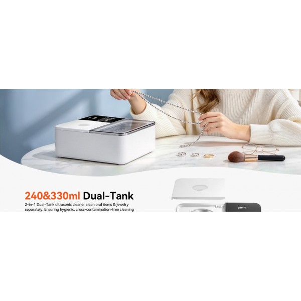 2-In-1 Dual-Tank Ultrasonic Retainer Cleaner, Phniti 50kHz Ultrasonic Cleaner Machine