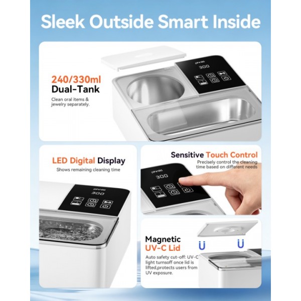 2-In-1 Dual-Tank Ultrasonic Retainer Cleaner, Phniti 50kHz Ultrasonic Cleaner Machine