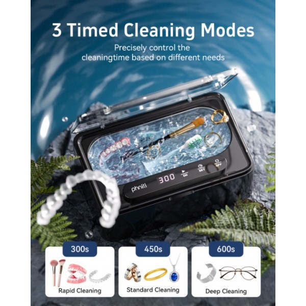 Ultrasonic Cleaner, Ultrasonic Cleaner 47 kHz, Portable Ultrasonic Tray 330 ml with 3 Modes of Ultrasonic Cleaner Glasses for Jewelry, Dentures, Glasses, Rings and Watches (Black)