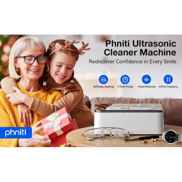 Phniti Ultrasonic Jewellery Cleaner, 47KHz Ultrasonic Cleaner Machine 330ml, Portable Ultrasonic Retainer Cleaner with 3 Timer Modes for Retainers, Jewellery, Glasses, Dentures, Rings, Watches Use