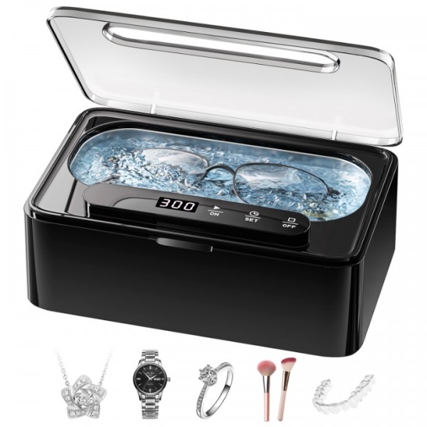 Ultrasonic Cleaner, Ultrasonic Cleaner 47 kHz, Portable Ultrasonic Tray 330 ml with 3 Modes of Ultrasonic Cleaner Glasses for Jewelry, Dentures, Glasses, Rings and Watches (Black)